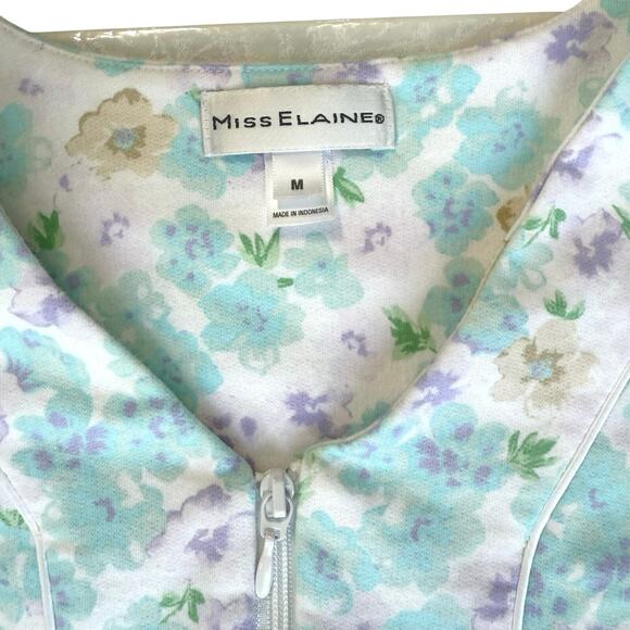 Miss Elaine Floral Zip Front Robe Women M Green Blue Cotton Blend Winter Flannel - Picture 5 of 12